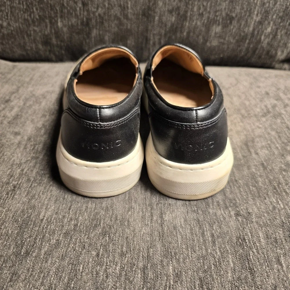 Vionic Dinora Boa Snakeskin Print Leather Slip On Platform Sneakers Black 8.5